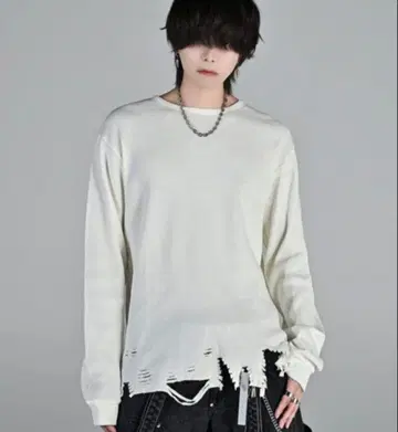 [ ADER ] 화이트 데미지 가공 니트 M 사이즈