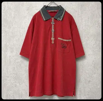 톰과 제리 자수 피케 셔츠 90s 구제 의류 빨간색 반팔 L