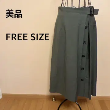 [ 새상품급 ] 밀리터리 스커트/플레어 스커트/카키/버튼/롱 스커트