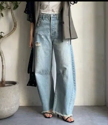 새상품급 DouDou 데미지 커브 데님 데미지 가공 데님 PS 사이즈