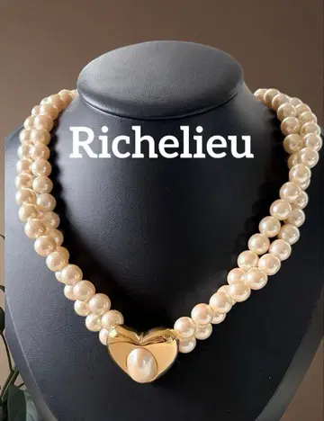 레어 Richelieu 하트 & 더블 모조 진주 빈티지 목걸이 F50