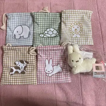 브루나 애니멀 타이토 복권 제일복권 F상 복조리 파우치 D상 토끼 세트