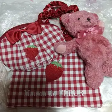 메종 드 플뢰르 이치고 시리즈 백 파우치 핑 곰돌이 봉제 인형 파우치