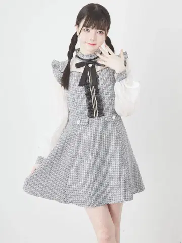 Ank Rouge 프론트 ZIP 트위드 원피스