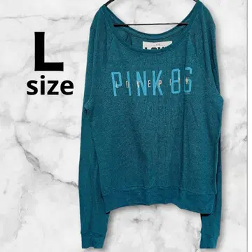 빅토리아시크릿 맨투맨 크루넥 래글런 로고 L 청록색