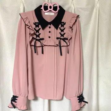 DearMyLove 레이스업 프릴 리본 블라우스 핑크 지뢰 고스로리