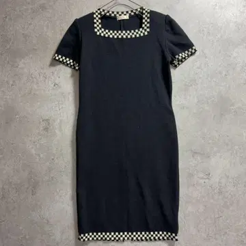 쇼와 레트로 빈티지 니트 원피스 반팔 체크 스퀘어넥