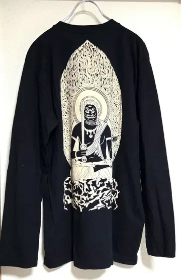 교토 염색 인연 장인 불교 신자 불상 일본풍 패턴 긴팔 티셔츠 XL