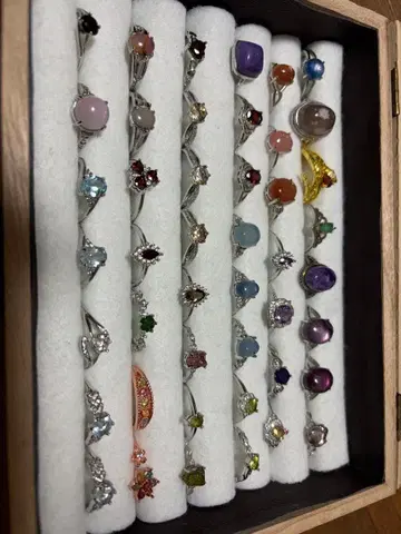 다색 스톤 실버 925 반지 세트