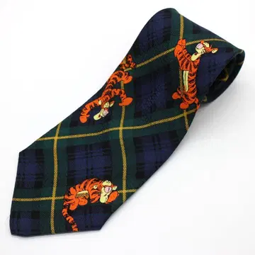 디즈니 넥타이 구제 의류 곰돌이 푸 체크 무늬 올 패턴 네이비 그린