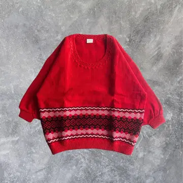 고급 손뜨개질 하나뿐인 돌먼 슬리브 니트 쇼와 레트로 아메카지 넉넉한