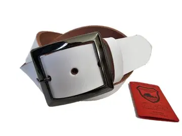 도치기 가죽 벨트 (화이트) 연마 블랙 니켈 도금 40mm 폭 통가죽