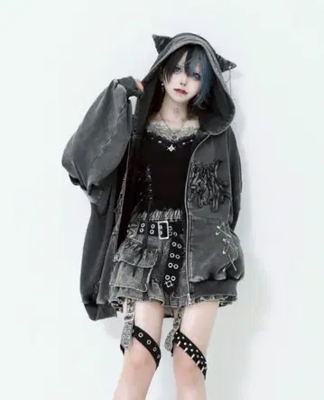 [ REFLEM ] 고양이 귀 후드 후드티/그레이