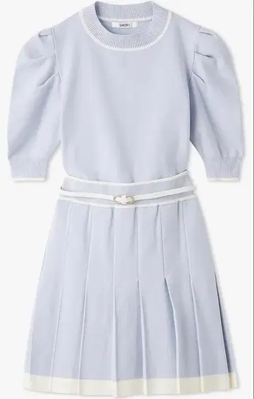 SNIDEL 미니 니트 셋업 반팔 니트 색스 블루 플리츠 스커트