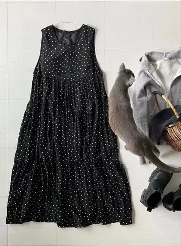 미사용 새상품 쿠보산메이드 도트 티어드 원피스 이너 포함