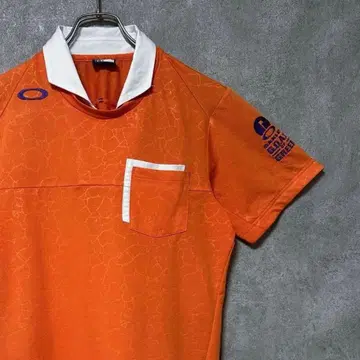 OAKLEY 오클리 카라 부착 셔츠 로고 남성용 반팔 오렌지 M
