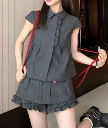 프릴 셋업 반팔 큐롯 M 사이즈 여성용