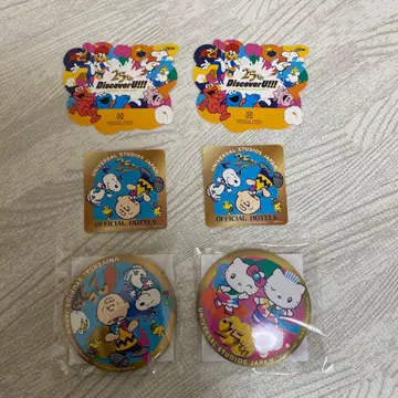 USJ 25주년 캔뱃지 스누피 키티 스티커