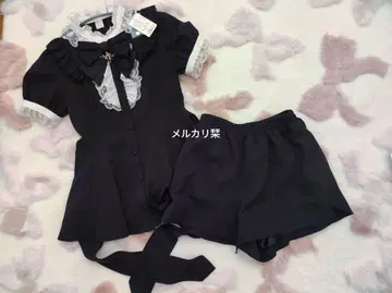 시크릿 허니 액세서리 리본 레이스 프릴 반팔 셋업 블랙 M