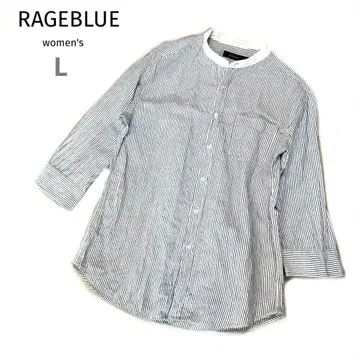 [레이지블루] 스트라이프 노카라 셔츠 L 새상품급 면 코튼 마 리넨 혼방