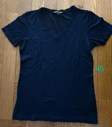 5351 풀옴 V넥 리브 반팔 티셔츠 블랙 사이즈 2