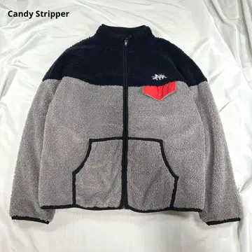 Candy Stripper 보아 지퍼 플리스 네이비 그레이 공룡