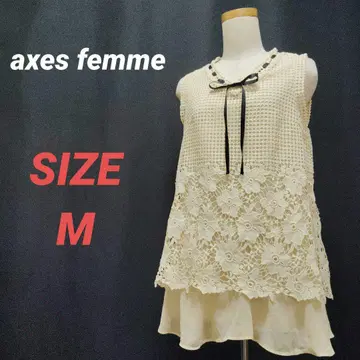 엑시즈팜 레이스 튜닉 슬리브리스 꽃무늬 리본 M