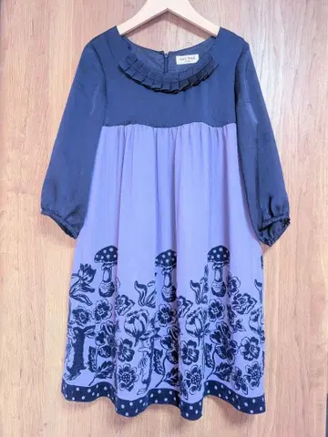 Emily Temple cute 토끼와 버섯의 쉬폰 원피스 (7부 소매)