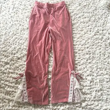 axes femme POETIQUE 밑단 프릴 벨로아 팬츠 핑크