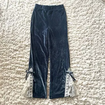 axes femme POETIQUE 밑단 프릴 벨로아 팬츠 블루