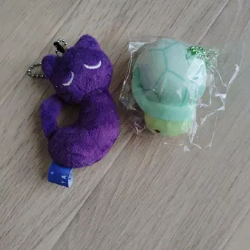 고양이와 거북이 봉제 인형 키링 세트