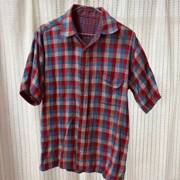 빈티지 체크 무늬 리버서블 반팔 셔츠 M