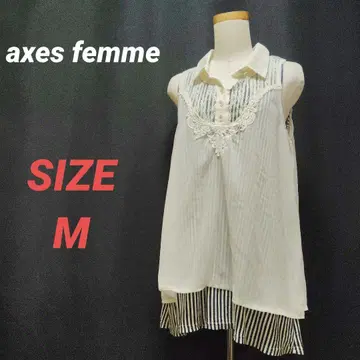 엑시즈팜 레이어드 스타일 슬리브리스 튜닉 스트라이프 레이스 M