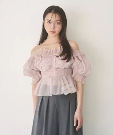 snidel 스나이델 개더 오프숄더 블라우스 핑크