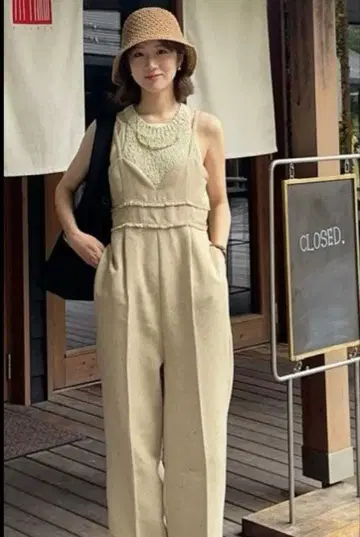 Eaphi 린넨 라이크 프린지 멜빵바지