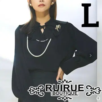 루일 에 부티크 트윌 케이프 칼라 블라우스 긴팔 블랙 리본 상의