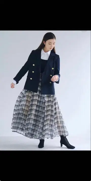 스나이델 SNIDEL 시어 트위드 체크 볼륨 스커트