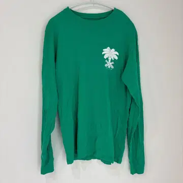 사우전타이드 롱 T셔츠 크루넥 긴팔 야자수 S 그린 면 평소