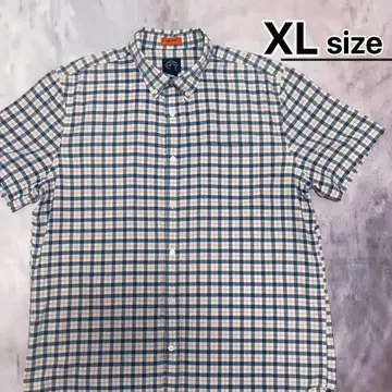 USA 구제 의류 반팔 셔츠 XL 체크 네이비 오렌지 세인트 존스 베이