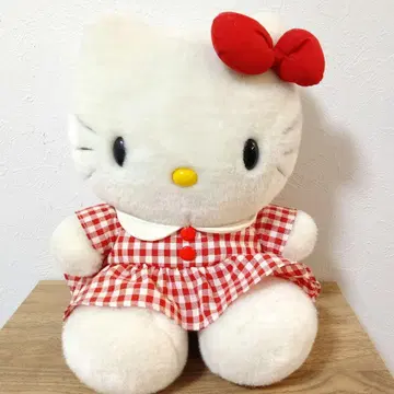 레어 헬로키티 봉제 인형 빨간색 깅엄 체크 원피스 30cm 쇼와 레트로