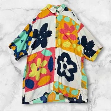 RED//GREEN/컬러풀 꽃무늬 반팔 셔츠 루즈핏 일본제