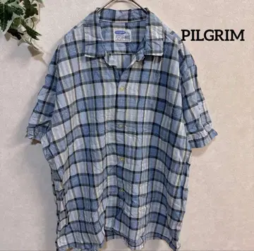 PILGRIM [ L ] 반팔 체크 무늬 셔츠 해 택 60s 오픈 카라