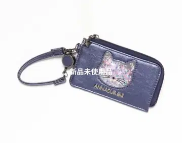 네이비 고양이 자수 패스 케이스 안나수이 미니 교통카드 지갑 동전 지갑