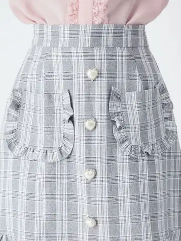 Ank Rouge 하트 버튼 체크 스커트