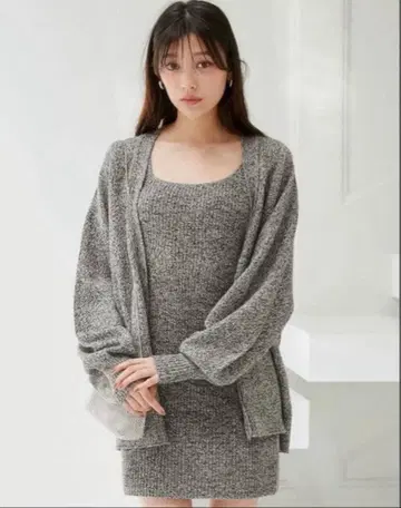 snidel 그레이 가디건 & 원피스 셋업