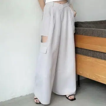 사이드 오픈카 와이드 카고 팬츠 그레이 dazzlin