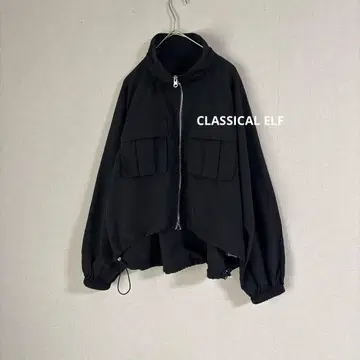 CLASSICAL ELF 더블 지퍼 밑단 드로스트 숏 자켓 블랙