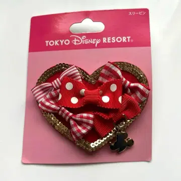 디즈니 미니 리본 하트 레드 쓰리핀 핀 고정 스팽글