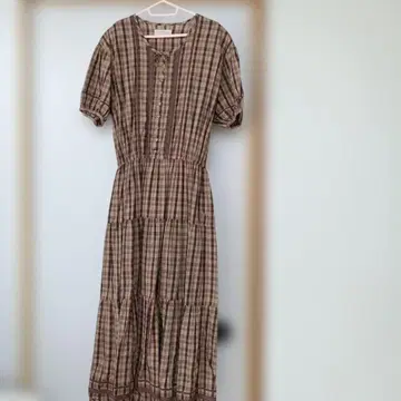 케티 체크 무늬 반팔 롱 원피스 컨트리 핑크하우스 Ketty