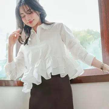 고베 레터스 프릴 디자인 긴팔 블라우스 [C7793] 화이트